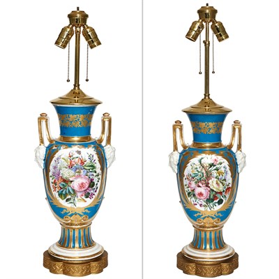 Lot 259 - Pair of Sevres Style Gilt and Polychrome...