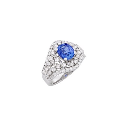 Lot 175 - White Gold, Change-of-Color Sapphire and Diamond Ring