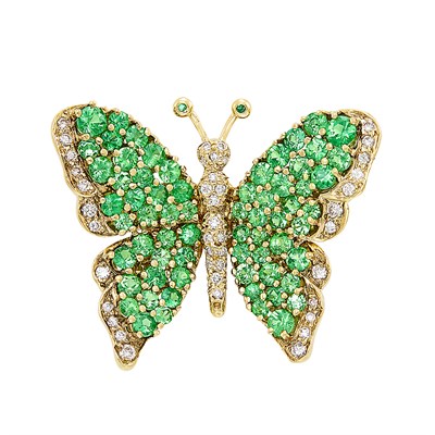 Lot 110 - Gold, Tsavorite Garnet and Diamond Butterfly Clip-Pin, Tiffany & Co.