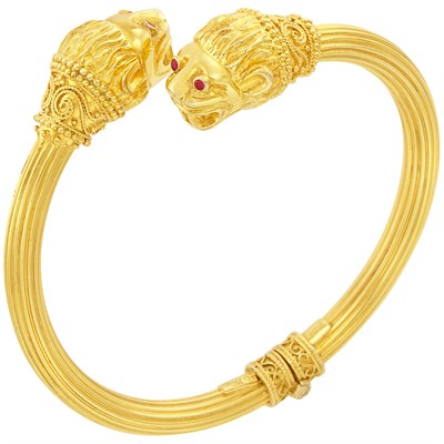 Lot 230 - Gold Animal Head Bangle Crossover Bangle Bracelet, Ilias Lalaounis