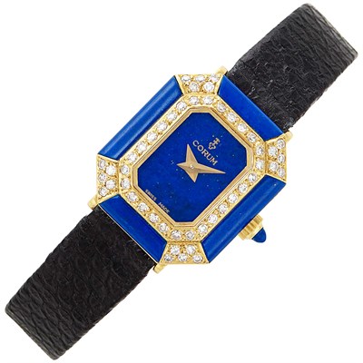 Lot 602 - Gold, Lapis and Diamond Wristwatch, Corum