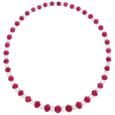 Lot 419 - Platinum, Ruby and Diamond Necklace
