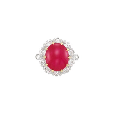 Lot 48 - Gold, Platinum, Cabochon Ruby and Diamond Ring