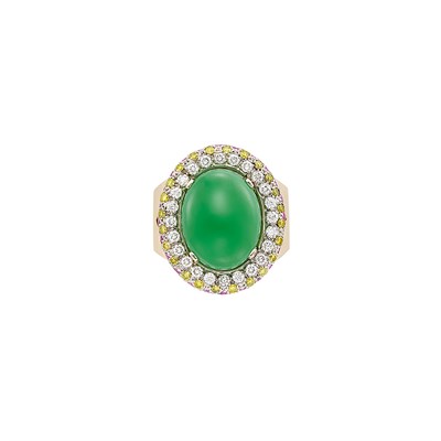 Lot 269 - Rose Gold, Jade, Diamond, Yellow Diamond and Pink Sapphire Ring