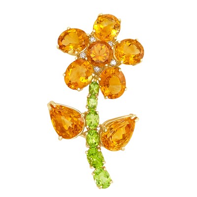 Lot 124 - Gold, Citrine and Peridot Flower Brooch