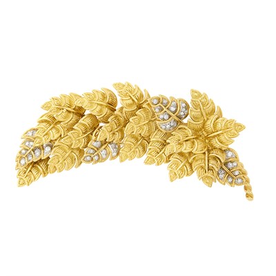 Lot 63 - Gold and Diamond Leaf Brooch, Tiffany & Co.