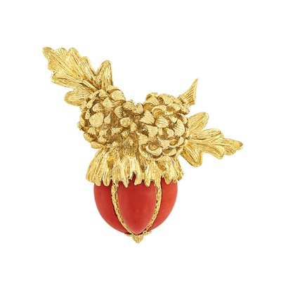 Lot 1 - Gold and Coral Acorn Brooch, Tiffany & Co.