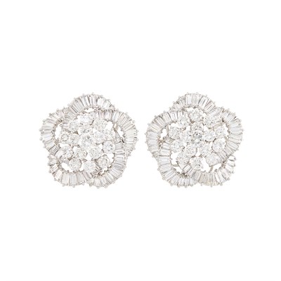 Lot 261 - Pair of Platinum and Diamond Earclips, France