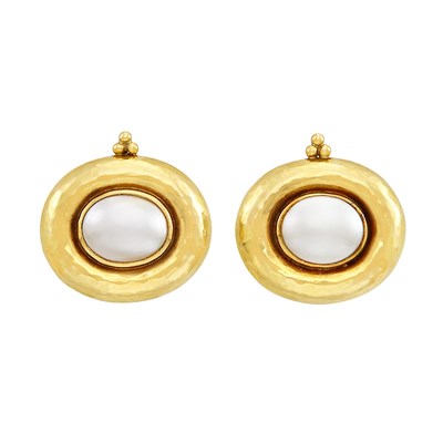 Lot 265 - Pair of Gold and Mabé Pearl Earclips, Elizabeth Gage