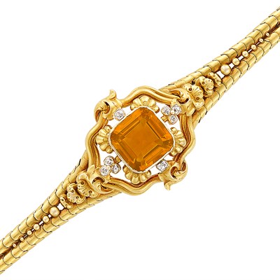 Lot 133 - Antique Gold, Citrine and Diamond Bracelet