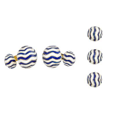 Lot 194 - Gold and White and Blue Enamel Dress Set, David Webb