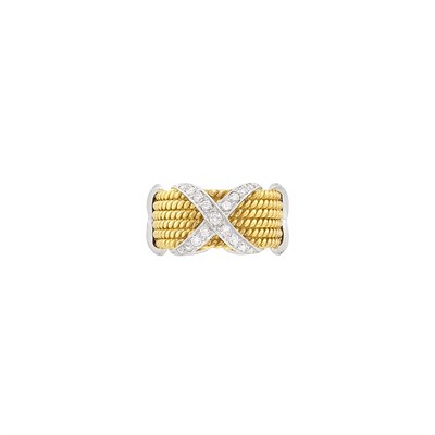 Lot 18 - Six Row Gold, Platinum and Diamond Band Ring, Tiffany & Co., Schlumberger
