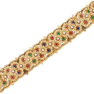 Lot 224 - Gold, Gem-Set and Diamond Floret Bracelet, Tiffany & Co.