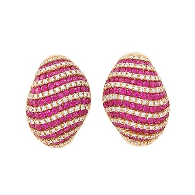 Lot 208 - Pair of Rose Gold, Ruby and Diamond Earclips, Salavetti