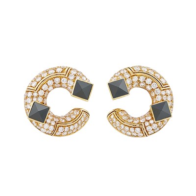 Lot 78 - Pair of Gold, Diamond and Hematite Earclips, Bulgari