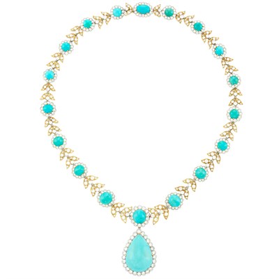 Lot 477 - Gold, Platinum, Turquoise and Diamond Necklace, Van Cleef & Arpels