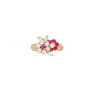 Lot 108 - Gold, Ruby and Diamond Flower Ring, Van Cleef & Arpels, France