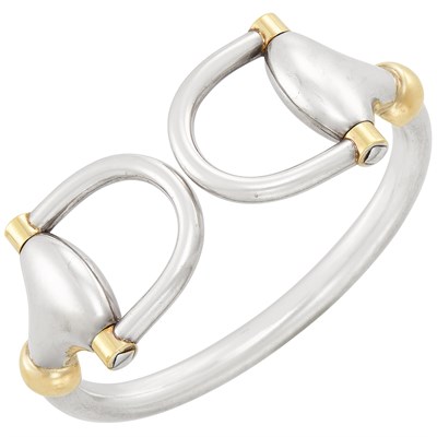 Lot 384 - Sterling Silver and Gold 'Horsebit' Bangle-Bracelet, Gucci