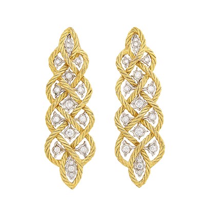 Lot 72 - Pair of Two-Color Gold and Diamond Pendant-Earrings, Buccellati
