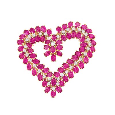Lot 277 - Gold, Platinum, Ruby and Diamond Heart Brooch, Oscar Heyman Brothers