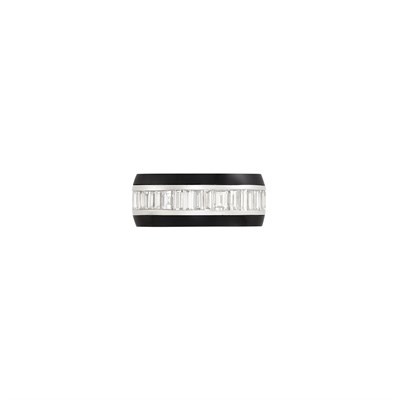 Lot 181 - Platinum, Diamond and Black Onyx Band Ring