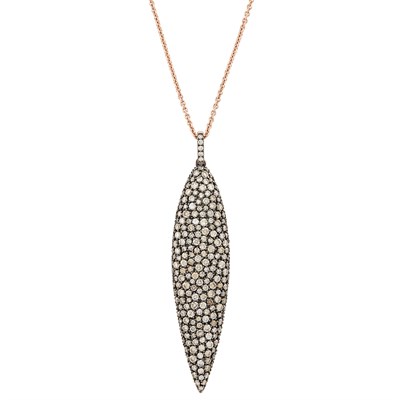 Lot 262 - Rose Gold, Blackened Gold, and Diamond Pendant with Long Rose Gold Chain Necklace