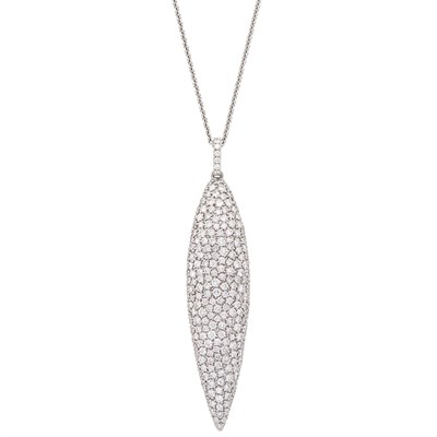 Lot 428 - White Gold and Diamond Pendant with Long Chain Necklace