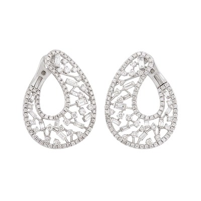 Lot 286 - Pair of White Gold and Diamond Hoop Earrings