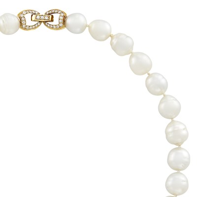 Lot 26 - Semi-Baroque South Sea Cultured Pearl Necklace with Gold and Diamond Clasp, Mikimoto