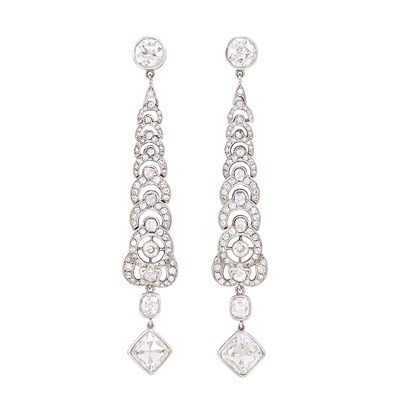 Lot 151 - Pair of Belle Époque Platinum and Diamond Pendant-Earrings