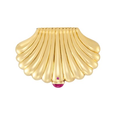 Lot 98 - Gold, Cabochon Ruby and Ruby Shell Vanity, Van Cleef & Arpels, France