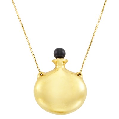 Lot 14 - Gold and Black Jade Perfume Bottle Pendant-Necklace, Tiffany & Co., Elsa Peretti