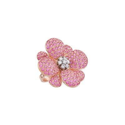 Lot 78 - Rose Gold, Pink Sapphire and Diamond Flower Ring