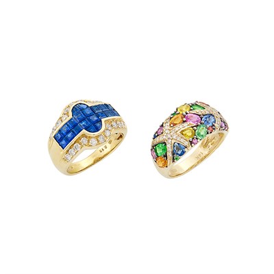 Lot 70 - Two Gold, Sapphire and Colored Stone Rings