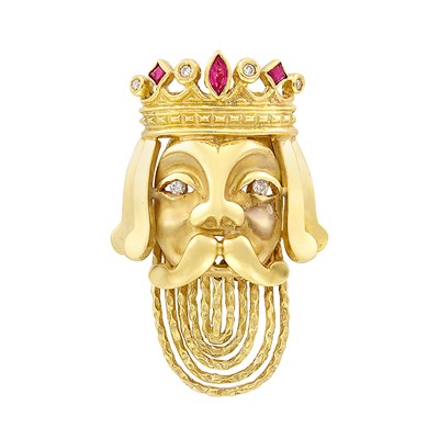 Lot 310 - Gold, Diamond and Ruby King Pendant Clip-Brooch