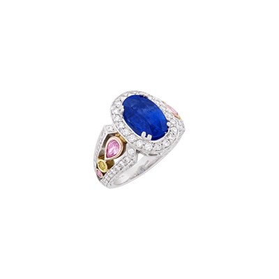 Lot 174 - Platinum, Two-Color Gold, Sapphire, Diamond and Colored Diamond Ring, Michael Beaudry