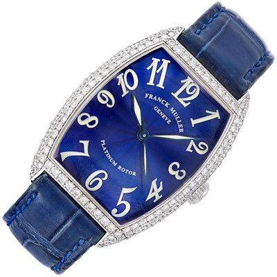 Lot 367 - Platinum, Diamond and Guilloché Enamel 'Cintrée Curvex' Wristwatch, Franck Muller