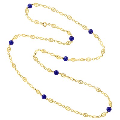 Lot 223 - Long Gold and Lapis Chain Necklace