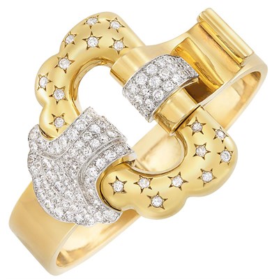 Lot 88 - Gold, Platinum and Diamond Buckle Bangle Bracelet, Boucheron, Paris
