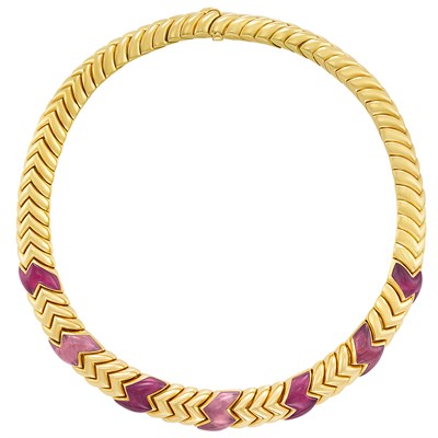 Lot 112 - Gold and Pink Tourmaline 'Spiga' Necklace, Bulgari, France