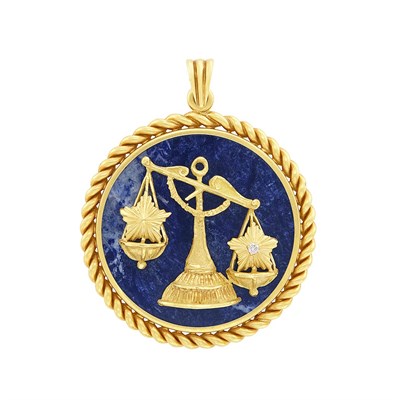 Lot 14 - Gold, Sodalite and Diamond 'Libra' Pendant, Van Cleef & Arpels