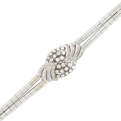 Lot 124 - White Gold and Diamond Bracelet-Wristwatch, Gubelin