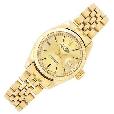 Lot 365 - Lady's Gold 'Oyster Perpetual Datejust' Wristwatch, Rolex, Ref. 6900