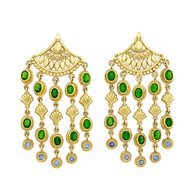 Lot 245 - Pair of Gold, Diopside and Aquamarine Pendant-Earrings, Luna Felix