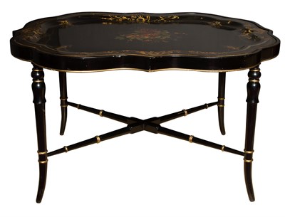 Lot 312 - Floral Decorated Papier-Mâché Tray on Stand...