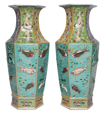 Lot 212 - Pair of Chinese Aquatic Themed Porcelain Vases...