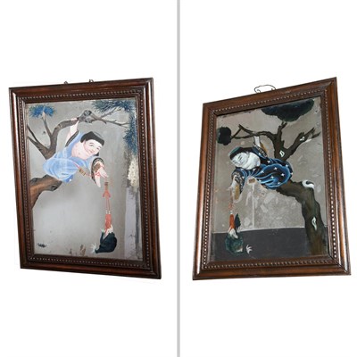 Lot 208 - Pair of Chinese Reverse Mirror Paintings...