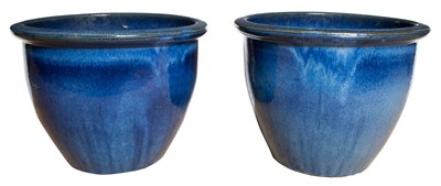 Lot 240 - Pair of Blue-Glazed Pottery Planters Height 18...