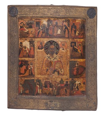 Lot 283 - Russian Brass-Mounted Icon of St. Nicholas the...