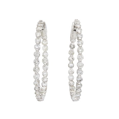 Lot 122 - Pair of White Gold and Diamond Hoop Earrings